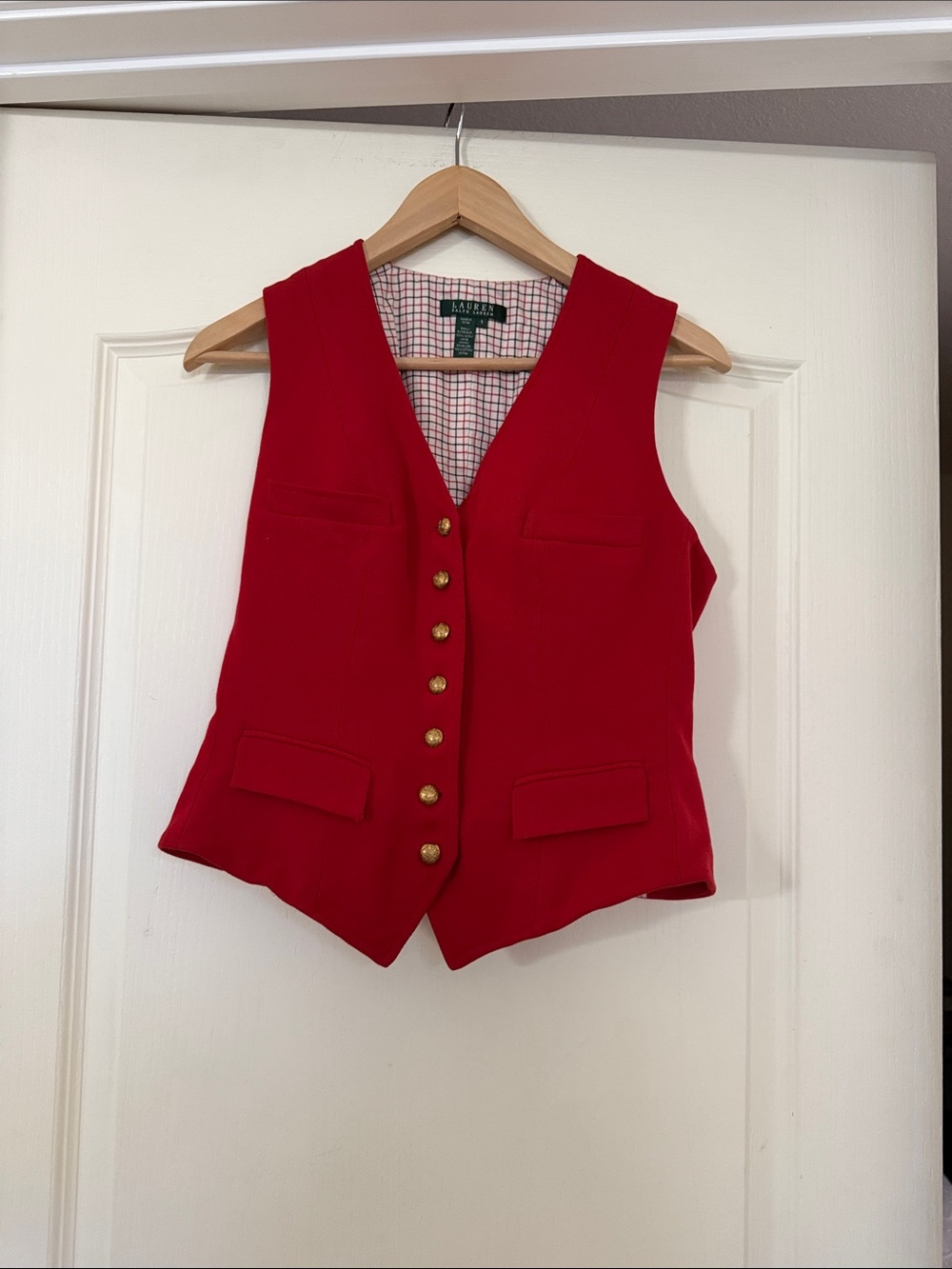 Lauren Ralph Lauren Red Gold-Button Tailored Vest